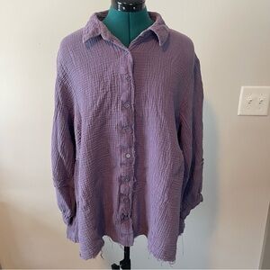 Cato’s Dusty Purple Gauzy button down spring blouse 18/20